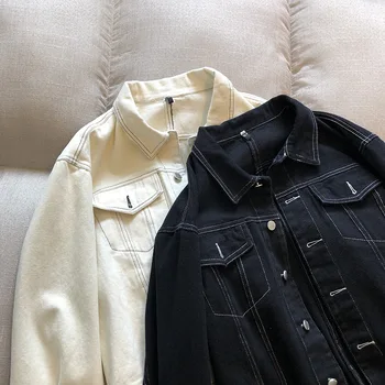 

2020 Spring New Style Loose Jeans Coat Women's Korean Single Breasted Turn-down Collar Retro Jacket