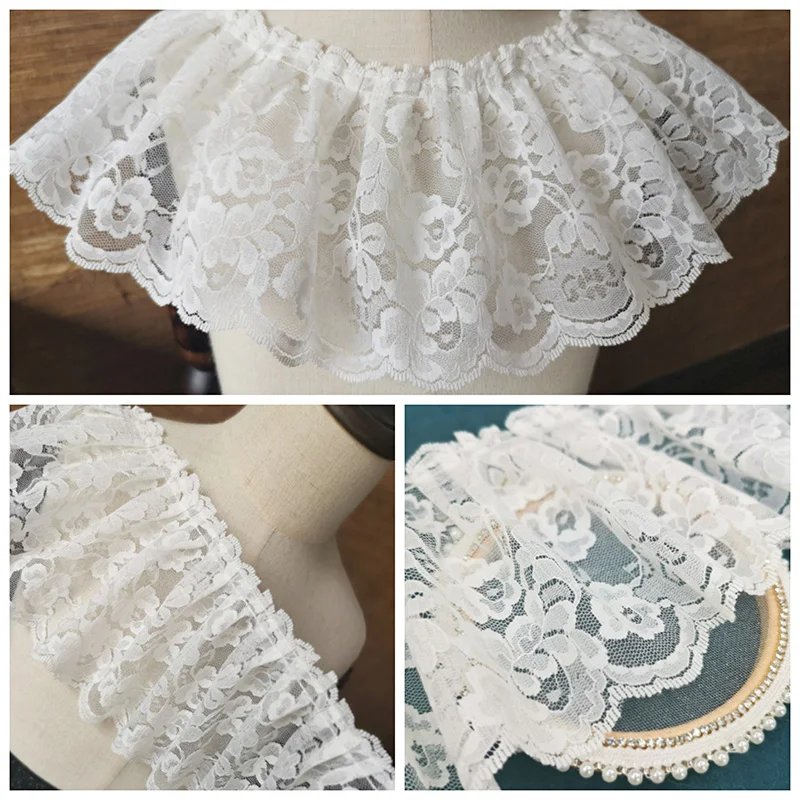 

Mesh Embroidery Pleated Widened Tulle Lace Fabric DIY Clothes Skirt Neckline Cuffs Lengthened Hem Sofa Curtain Apron Material