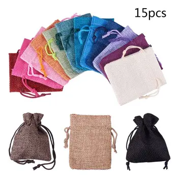 

15 Pcs/pack Drawstring Burlap Bag Cute Gifts Candy Small Jewelry Storage Bags T4MD