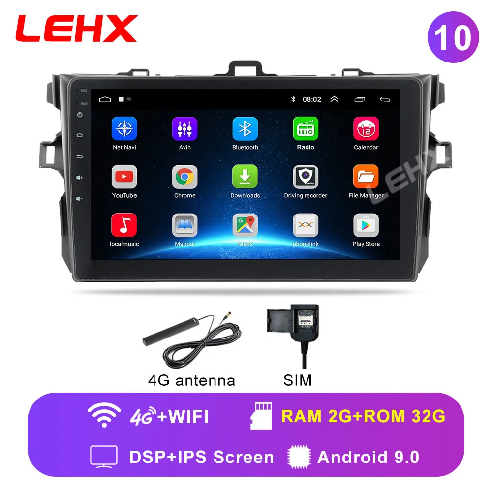 LE932-4G LEHX 2Din android 9,0 Автомобиль Радио мультимедийный плеер para Защитные чехлы для сидений, сшитые специально для Toyota Corolla E140/150/2006-2013, 2 din - Цвет: LE932-4G