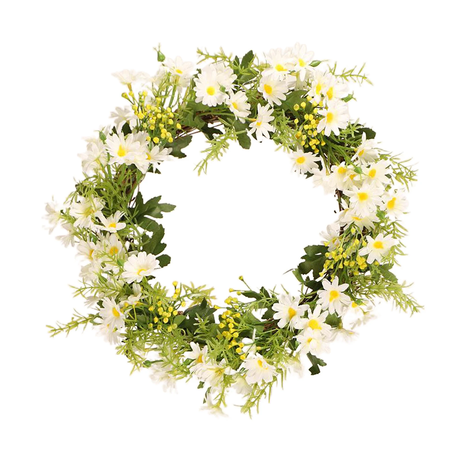 Artificial Floral Wreath, Silk Daisy Wreath Autumn Wildflowers Wreath for Front Door Wall Window Decor and Festival Celebration