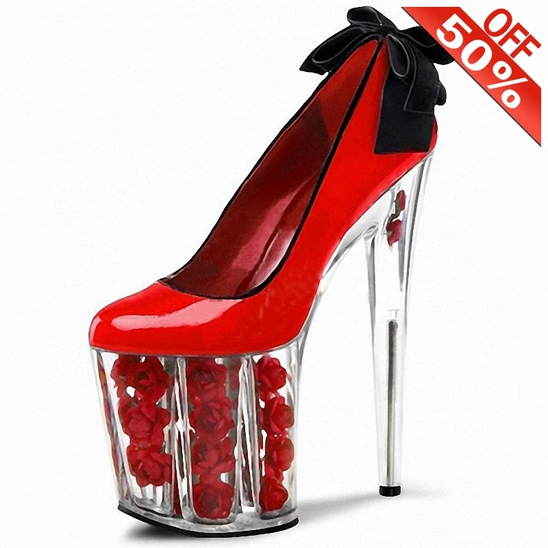 

sexy crossdressers 8 inches High heeled shoes Bordered Slip-on Big Size Pumps 20cm Exotic Dancer Trend Fetish Thick platform New