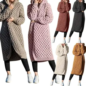 

Hot Fashion Women Thicken Knitted Sweater Cardigan Winter Warm Long Hooded Coat
