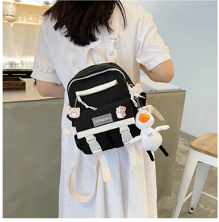 New Mini Contrast Color Girl Backpack Japanese Harajuku Style Kawaii Ladies Nylon Backpack Cute Schoolgirl Small Schoolbag Stylish Backpacks best of sale 