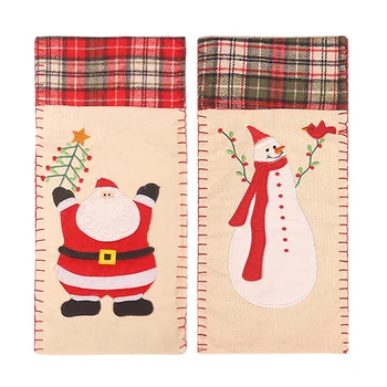 

Christmas Decorations Plaid Wine Bottle Cover Plaid Linen Bottle Cartoon Champagne Bottles Topper Bag Cover Home Table Decor