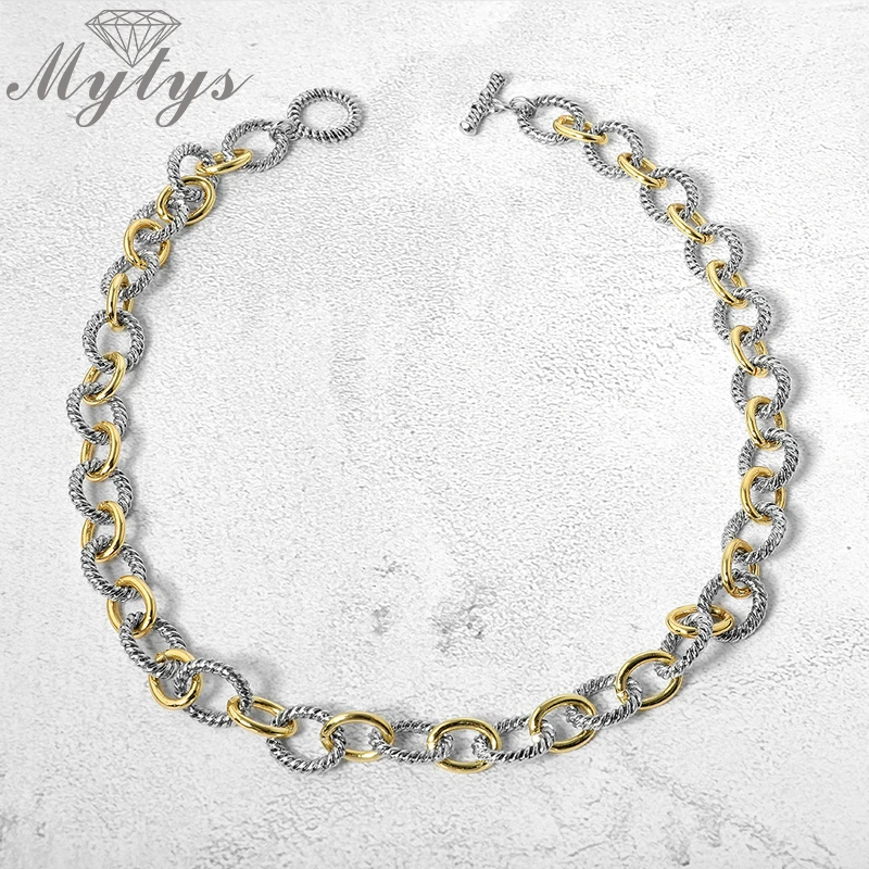 Mytys, золотая и серебряная цепочка, двухцветная Золотая цепочка, винтажный уникальный дизайн CN547