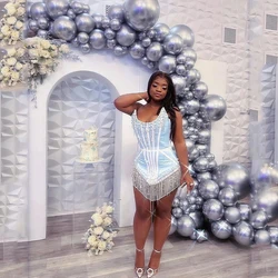 Fashion Sexy Short Party Dress Strapless Sleeveless Appliques Tassel Plus Size Women Mini Cocktail Evening Gown Custom Made