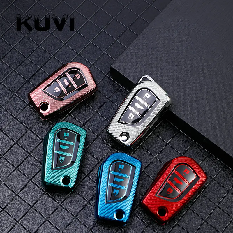 3 Buttons Carbon Grain TPU Car Key Cover Case for Toyota Auris Corolla