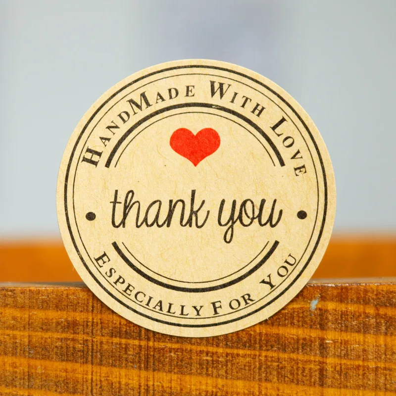 

102pcs Vintage"Thank you" Heart Round Kraft paper Seal sticker For handmade products baking products sealing sticker Label