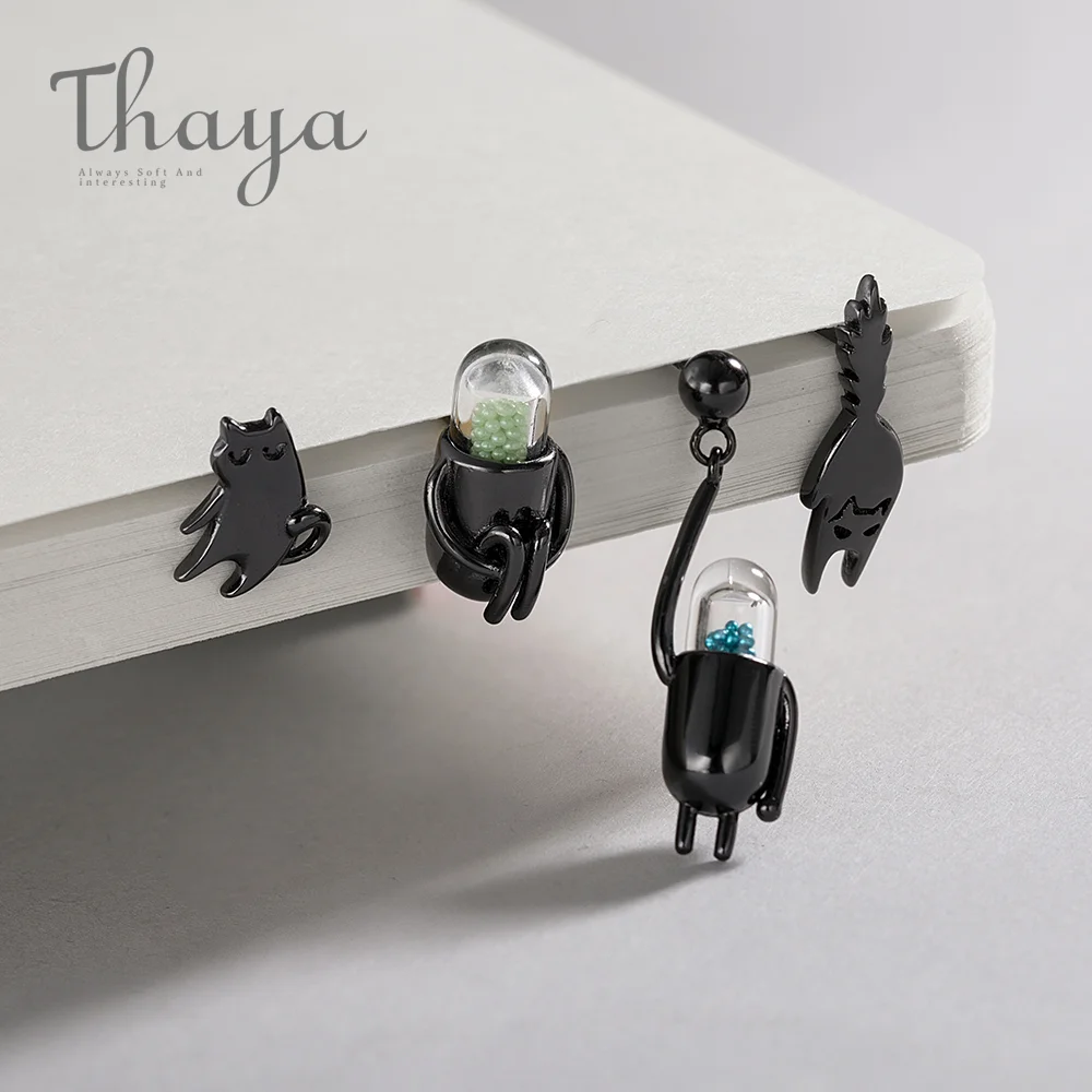 Thaya забавный кот и таблетки 925 пробы серебряные гвоздики Мультяшные животные