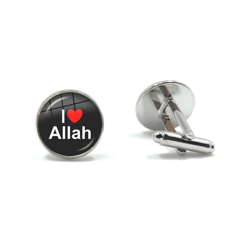 Arabic Islamic Muslim Silver-plated Cufflinks Glass Cabochon I Love Allah Religious Charm Cuff Button Jewelry For Shirt Gift | Украшения и