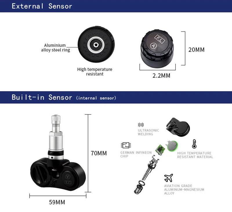 KAJARN TPMS датчик давления в шинах Солнечный TPMS 4 внешний датчик s Универсальный в реальном времени Автомобильный манометр для шин ЖК-экран