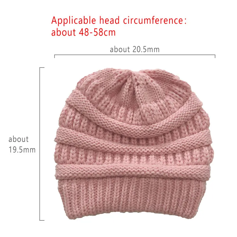 New Adult Women's Hats Wool Knitted Hat Autumn Winter Warm Brand Skullcap Female Cross Ponytail Cap Skullies Beanies 4