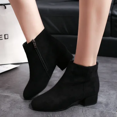 Short-Tube Heel-Boots Shoes Head-Side-Zipper Autumn Winter Round with Childrens And
