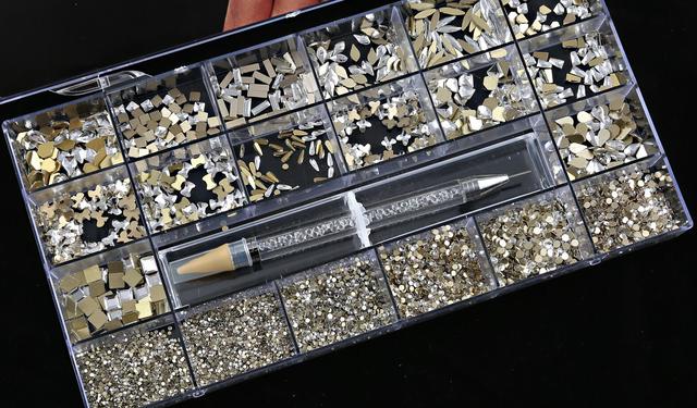 Multi Nail Rhinestones Kit Flatback 240pcs Alloy Charms (Neon,Pink,AB,Blue) Glass Jewelry Nail Art Crystal Box 2022