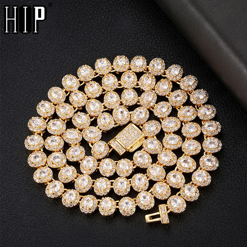 

Hip Hop 7MM Bling Iced Out Oval Box Buckle CZ Copper Setting AAA+ Cubic Zirconia Stones Chain Necklace For Men Women Jewelry