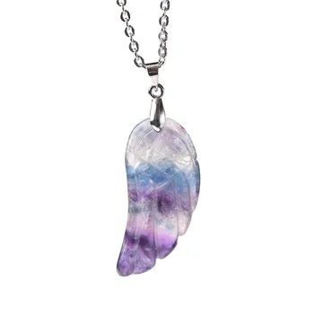 1PC Natural Stone Crystal Feather Pendant Colourful Fluorite Fashion Simple Mineral Jewelry For Men Women Jewelry DIY Gift 1