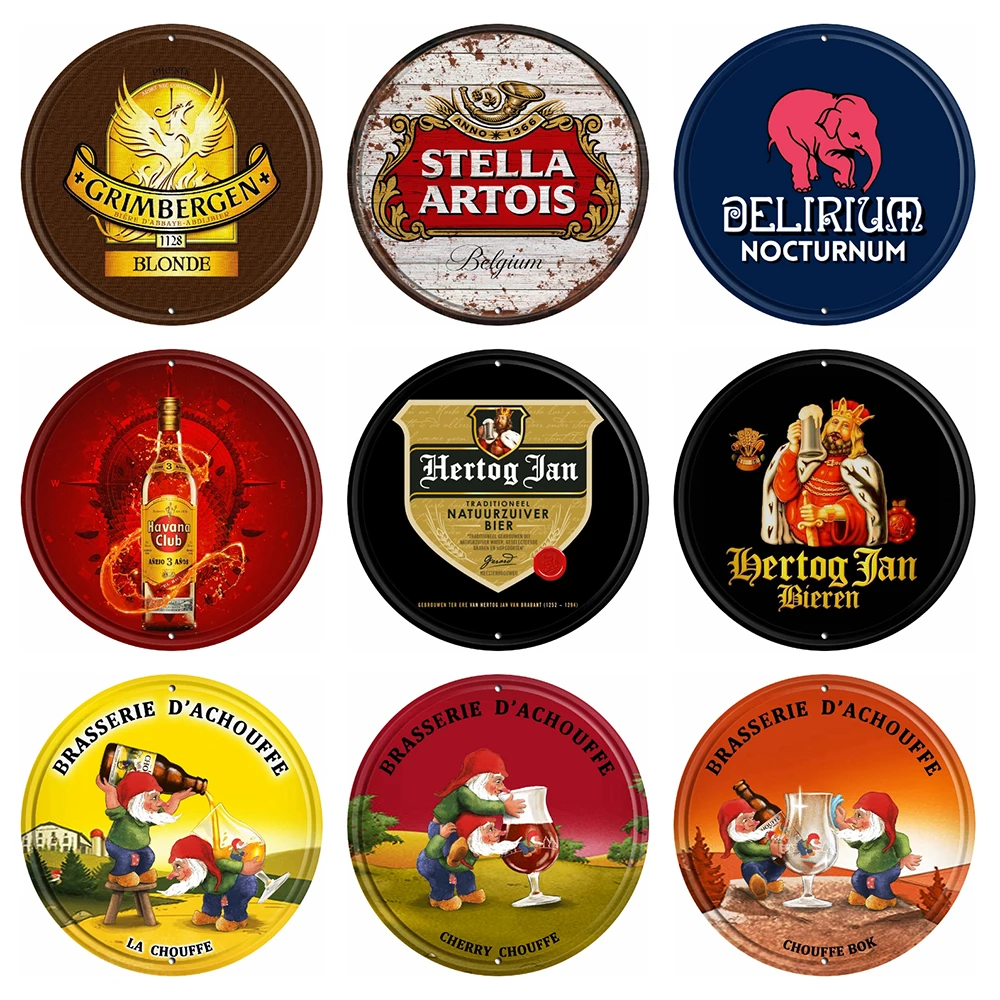 

[ Decorman ] La Chouffe Bok Hertog Jan Metal Art Tin Belgian Beer Sign Vintage Round Painting Gift Bar Decoration R-009 30 CM