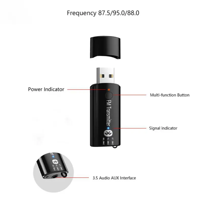 

Mini Car Bluetooth5.0 Transmitter Stereo Hands Free USB Bluetooth Receiver FM Modulator Wireless Transmitter Built-in microphone