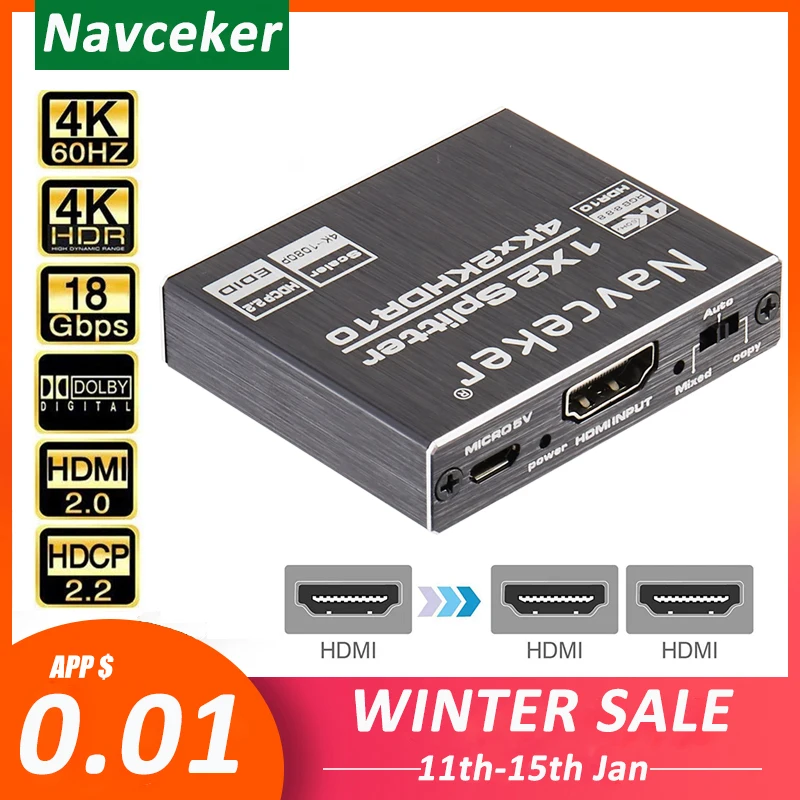 ProAV 4K UHD HDMI сплиттер 2 0 1x2 HDCP HDR HDMI2.0 для Blu Ray DVD PS3 PS4|Кабели HDMI| |