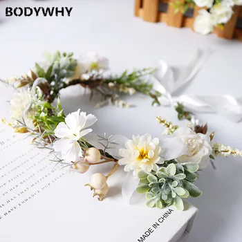 

Hair Hoop Korean Green Simulation Flower Hair Ornament Bohemia Woven Rattan Head Hoop Head Flower Hair Accessories