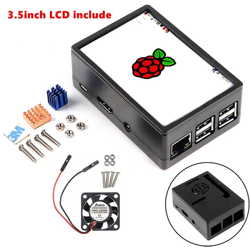with 3.5inch lcd Raspberry Pi 3 чехол с охлаждающим вентилятором комплект радиатора для Raspberry Pi 3B 3B+ 2B 2B+ совместим с Raspberry Pi 3,5 дюймов дисплей - Цвет: with 3.5inch lcd