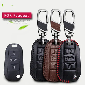 

Leather Car Key Case Cover For Peugeot 206 2008 3008 5008 106 306 107 207 307 407 607 208 308 SW 408 508 Key Fob Accessories