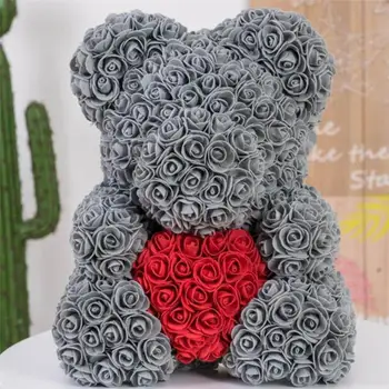 

HOT Valentijnsdag Geschenk 38cm Grey Roos Teddybeer Rose Bloem Kunstmatige Decoratie Kerstcadeaus Vrouwen Valentines Gift