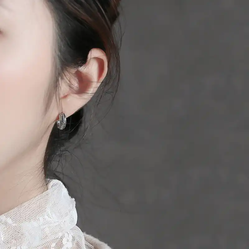 ET305 корейский S925 чистого серебра пряжка ретро старый твист женские серьги для ушей винтажная пеньковая веревка серьги в виде цветка для женщин