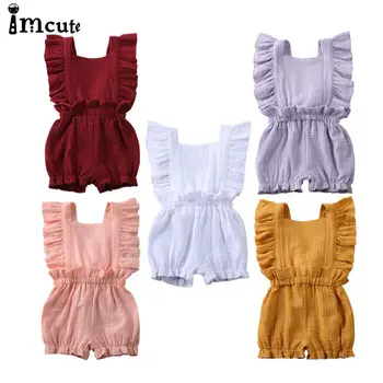 

Imcute 2020 6M- 5Years Newborn Infant Baby Girl Lace Linen Romper Jumpsuit Sunsuit Outfit Sleeveless Ruffles Playsuit Clothes