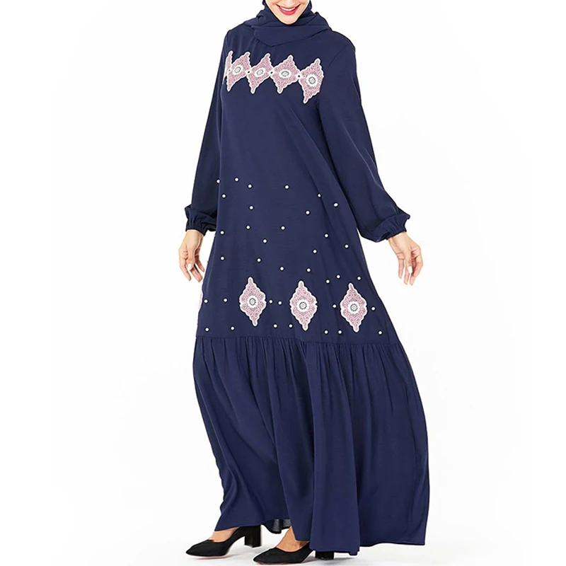 dark blue dress Арабская абайя Дубай мусульманский хиджаб платье Исламская одежда для женщин джилбаб кафтан марокаин кафтан платье в турецком стиле Рамадан джеллаба Femme - Цвет: dark blue dress