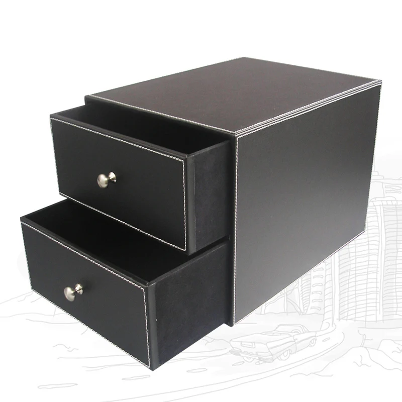 A286 black Ящик для файлов с 2 ящиками, 2-слойный шкаф для документов из искусственной кожи, органайзер для хранения важных документов, А4, коробка для хранения бумаги - Цвет: A286 black