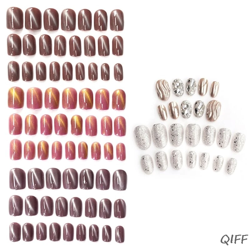 

24 pcs/set 3D Fashion Toes Finished Fake Nails Full Nail Tips with Sided Adhesive Easy Install Nail Decor for Girls