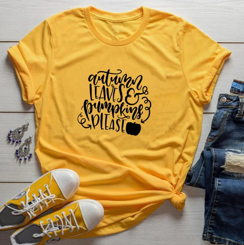 

autumn leaves Pumpkin Graphic Printed New Arrival Women's Summer Funny Cotton T-Shirt fall tees Thanksgiving shirt Halloween Tee