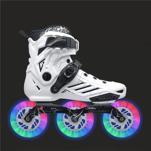 Ptines de patinaje sobre ruedas para niño y niña, patines de velocidad en  línea, con LED brillante de 110mm, color blanco y negro, 3x110 - AliExpress