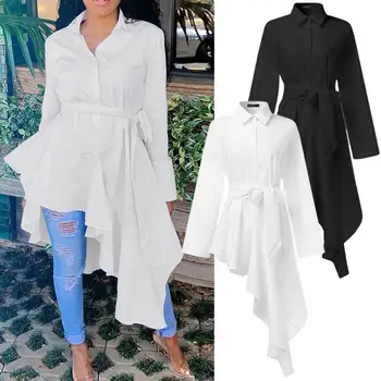 

Stylish Asymmetrical Tops Women's Spring Blouse 2020 ZANZEA Casual Long Sleeve Shirts Female Lapel Blusas Button Oversized Tops