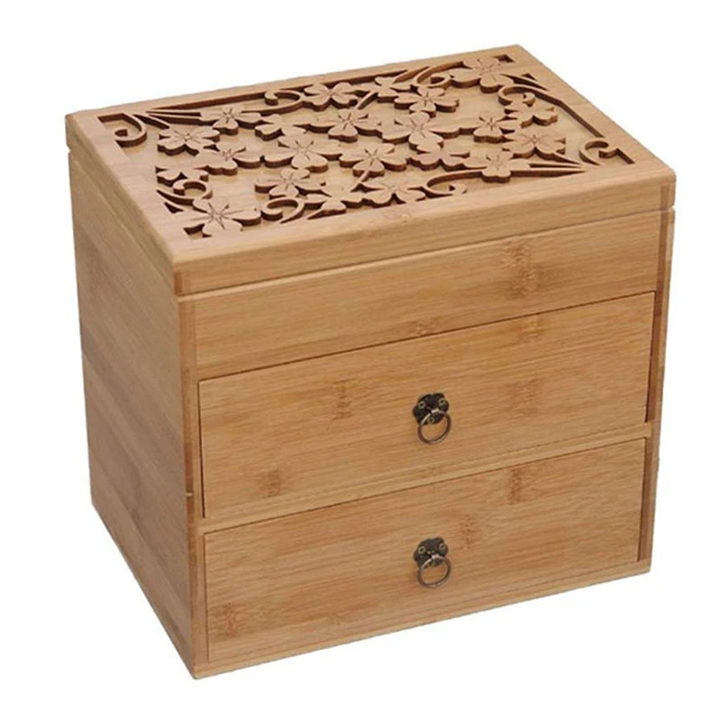 

BEAU-Wooden Patterned Essential Oil Bottle Portable Storage Box With Three Layer