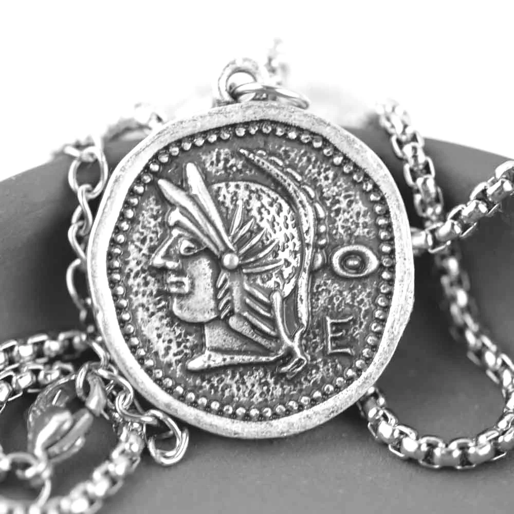 Римский гладиатор ожерелье для мужчин и женщин винтажный воин медальон Гладиус солидер подвеска в виде монеты медаль ювелирные изделия - Окраска металла: AntiqueSilver
