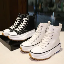 Женские резиновые туфли на платформе со шнуровкой на высоком каблуке белые парусиновые кроссовки с круглым носком, увеличивающие рост износостойкая подошва J2-01