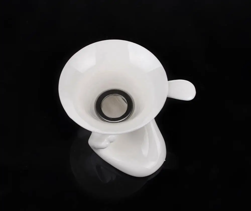 White Porcelain Fine Mesh Kungfu Tea Funnel Strainer Filter with Holder Stand