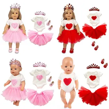 

Doll Dress Up Clothes Suit Love Heart Pattern Top Princess Skirt and Shoes for 18 Inches US Girl Doll Accessories