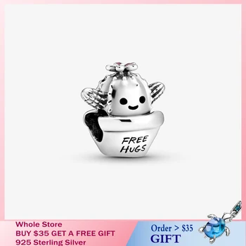 

2020 HOT New 925 Sterling Silver Beads Free Hugs Cactus Charms fit Original Pandora Bracelets Women DIY Women Jewelry