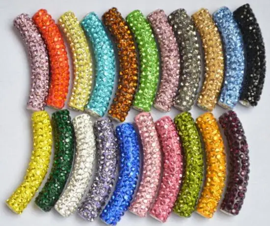 lowest price mixed multi color micro pave long bending tube crystal beads DIY bead for bracelet | Украшения и аксессуары