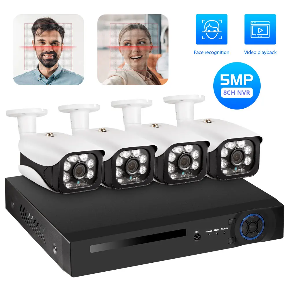 8CH NVR and 4 Camera KERUI 8CH 5MP Беспроводной NVR POE камера безопасности системы наружного IR-CUT видеонаблюдения видео рекордер комплект запись лица - Цвет: 8CH NVR and 4 Camera
