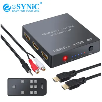 

eSYNiC 1080P PIP HDMI Audio Converter with 3 port Audio Extractor Optical Toslink Stereo Output with RCA Cable Support 4K 3D