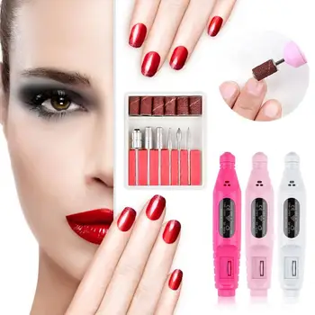 

USB Charging Nail Electric Manicure Drills Kit Remove Polish Pedicure 6pcs Nail File Sanding Bands Machine Nail Art Pen TSLM1