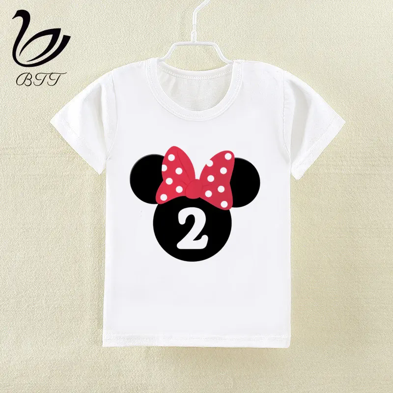 Детская футболка детская футболка с рисунком Микки Мауса и цифрами на день рождения для детей от 2 до 10 лет Детские топы с подарком на день рождения - Цвет: A