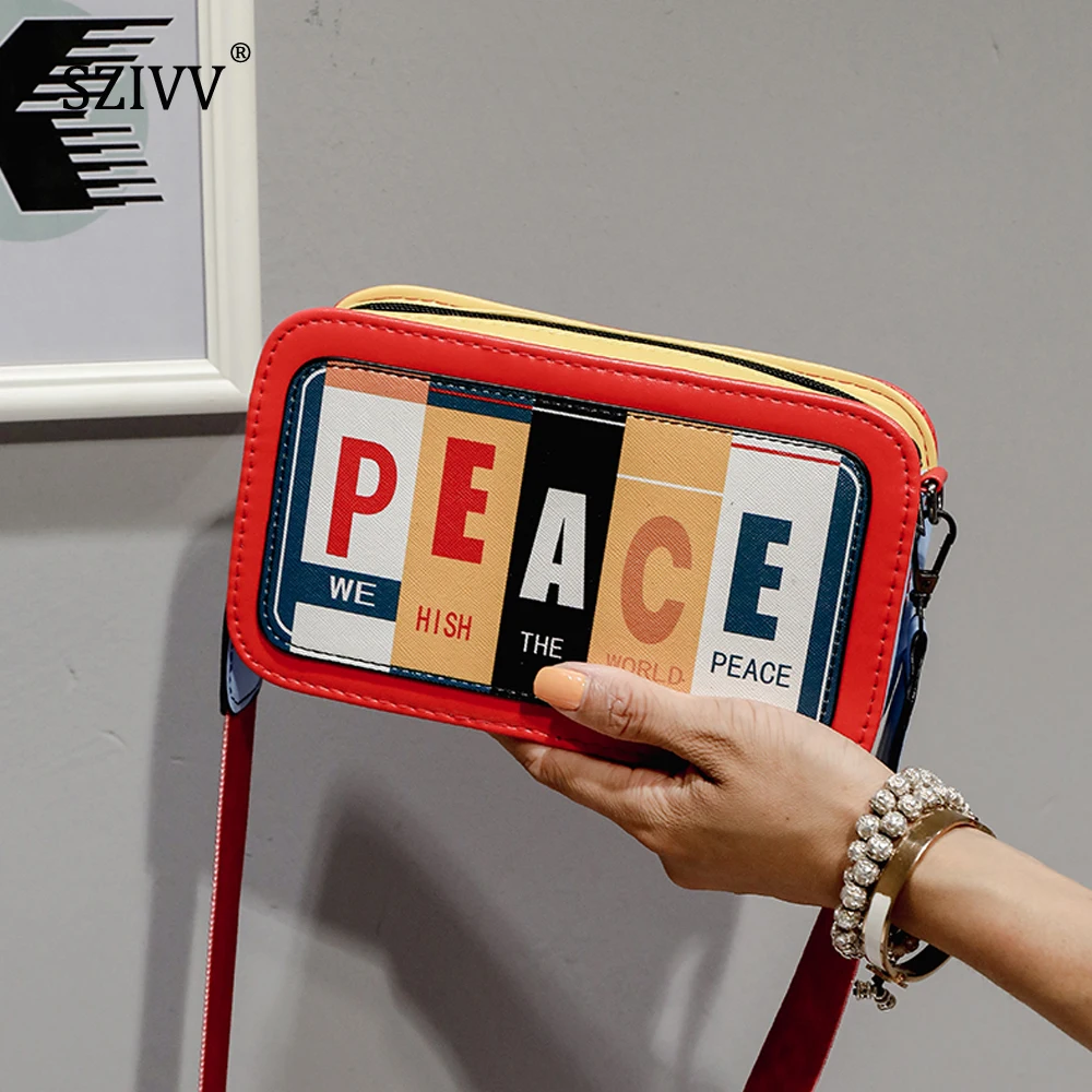 

Cute Korean Bags for Women Fashion Shoulder Bags 2020 Letter 'PEACE' Print Crossbody Bags for Women