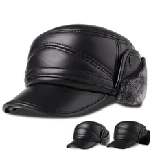 T-MAC, мужские бейсболки из натуральной кожи, шапки из искусственного меха, зимняя теплая шапка с ушками, черная, коричневая, верблюжья