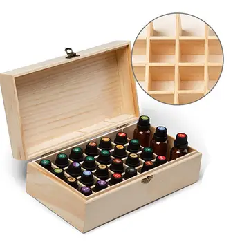 

25 Grids Aromatherapy Oil Storage Box Wooden Organizer Pine Essential Oil Box Desktop Storage Case Essential Oil Carrying Case